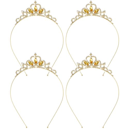 XNIVUIS 4 Stück Goldene Prinzessin Krone,Princess Crown Crystal,Tiara Strass Geburtstag Krone,Tiara Strass Stirnband Haarschmuck für Frauen Mädchen Hochzeit Prom Party Kostüm(Gold)