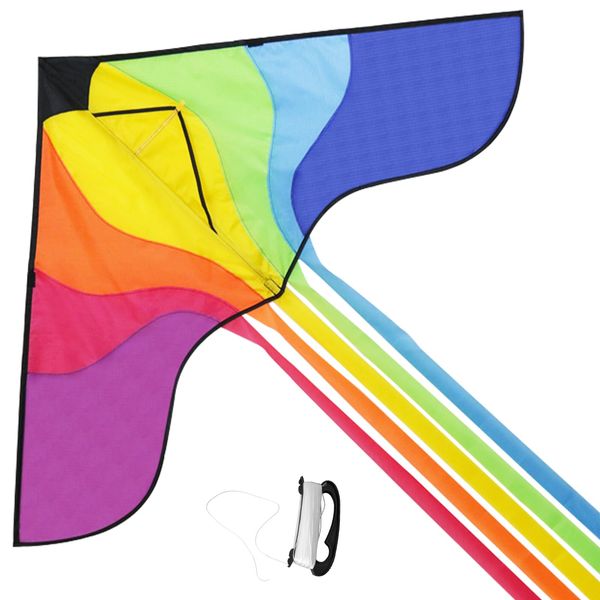 Christen Sunny Delta Kites for Kids & Adults, Easy to Fly Kite,Beginner Kite Beach Kite for Outdoors Game with Line and Handle (Rainbow)