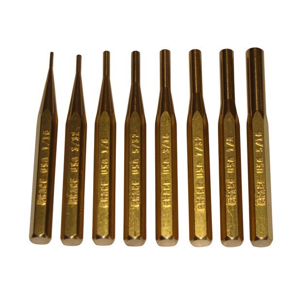 Grace USA Gun Care Brass Pin Punch Set, Tools & Accessories for Gunsmithing, 8 Piece Set, Made in USA