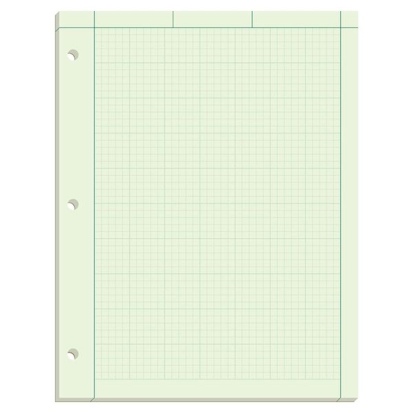 TOPS Engineering Computation Pad, 8-1/2" x 11", Glue Top, 5 x 5 Graph Rule on Back, Green Tint Paper, 3-Hole Punched, 100 Sheets (35500)