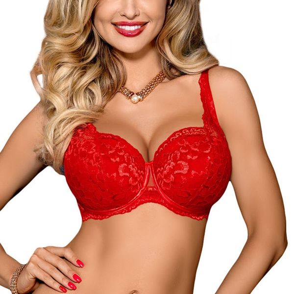 Axami Underwired Padded Lace Push-Up Bra V-7591 Maisa, Red,34E