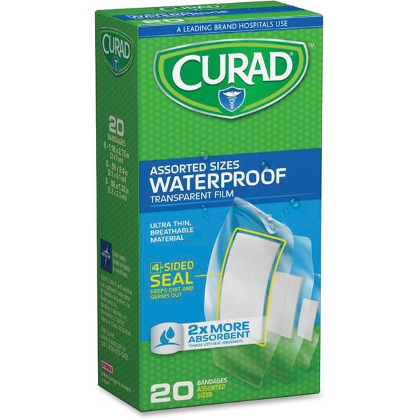 Curad Clear Waterproof Adhesive Strips - 20/Box - Transparent - Polyurethane MIICUR5108