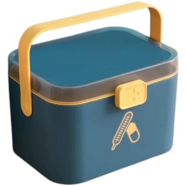 Unlnsiy First Aid Kit, Storage Case, Medicine Box, Small Items, First Aid Box, Home Use, Multi-functional, Scandinavian Style, Storage Box (Blue, L: 10.9 x 8.0 x 7.6 inches (27.7 x 20.4 x 19.4 cm)