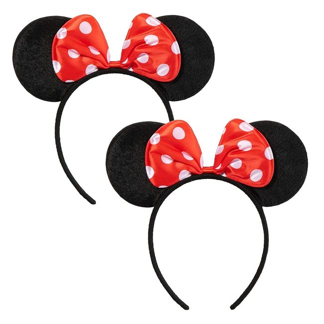 ITISMINE 2 Red Bow Polka Dot Mouse Ears Headband Hair Hoops Cute Hairband Fluffy Hair Accessories for Women Girls Daily Wearing & Party Favor Decoration