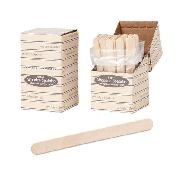 Sunup SLW100SS Disposable Wood Spatulas (Wooden Spatulas), SS Size, Pack of 100, Hygienic Inner Bag Box, Painting Spatula, Slim Width, Compact, Convenient for Applying Wax, etc