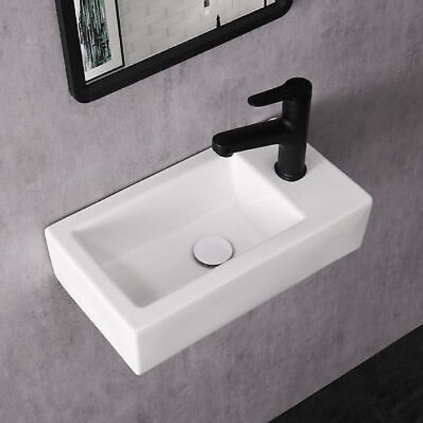 Small Rectangle Wall Mount Sink Corner Bathroom Vessel Sink Ceramic Pop up Drain