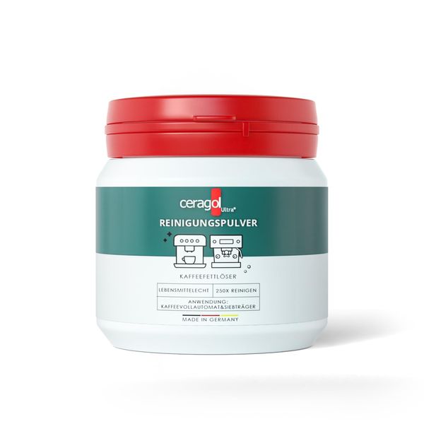 ceragol ultra Premium Reinigungspulver – Reinigungsmittel für Kaffeemaschinen, Siebträger und Espresso-Geräte, Kaffeefettlöser, 500g