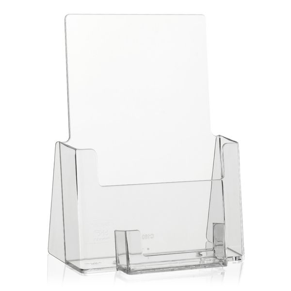 2 Pieces Taymar DIN A5 Table brochure Stand, Flyer Stand with Business Card Compartment, Transparent brochure Holder Plus Business Card Holder