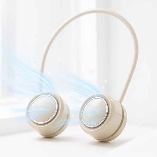 Portable Necklace Neck Fan for Kids & Adults, Foldable Mini USB-C Rechargeable Personal Portable Fan, Adjustable Airflow Small 1600mAh 3-Speed Cooler, Birthday Gift for Women Men Dad Mom, Cream Beige