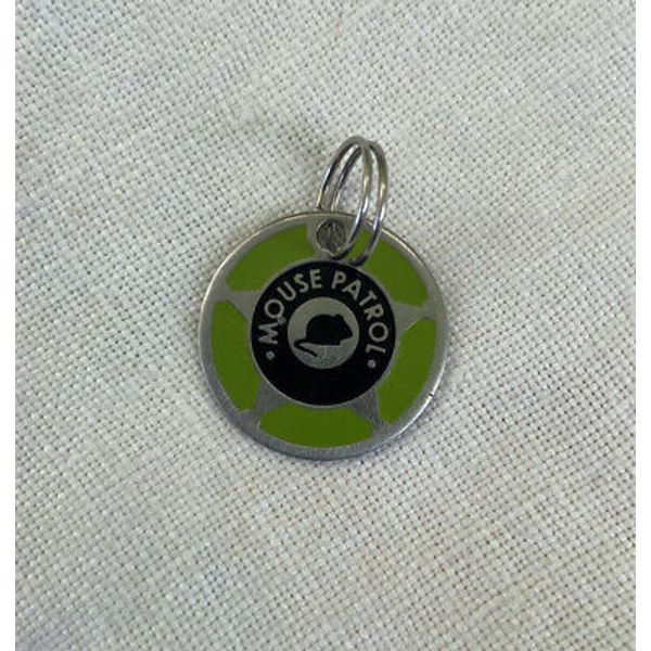 Mouse Patrol Tag - Round Pet Charm Cat Tag Stainless Steel 3/4inch Enamel Black