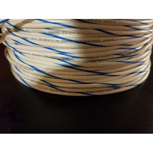 (50 FT) 16 GAUGE WIRE WHITE W/BLUE STRIPE PRIMARY AWG STRANDED COPPER POWER MTW