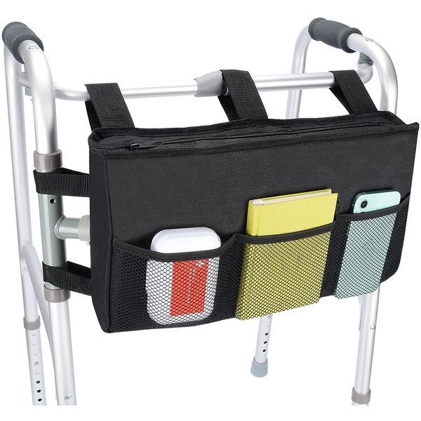 supregear Walker Bag, Durable Folding Rollator Walker Accessories Pouch Tote Organizer for Walker Rollator and Wheelchair, Machine Washable, Black