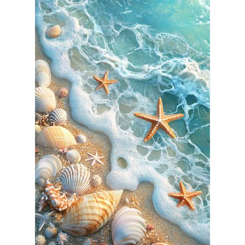 MEIYUDA Beach Diamond Painting Kits for Adults, 5D Seashell Starfish Diamond Art Kits for Beginners, Blue Ocean Beach DIY Gem Art Crystal Painting for Home Wall Decor and Present 12x16inch