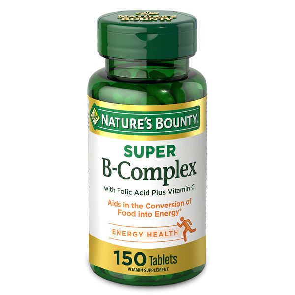 Vitamin B Complex by Nature's Bounty, Super B Complex Vitamins w/ Vitamin C for Immune Support & Folic Acid, 150 Tablets