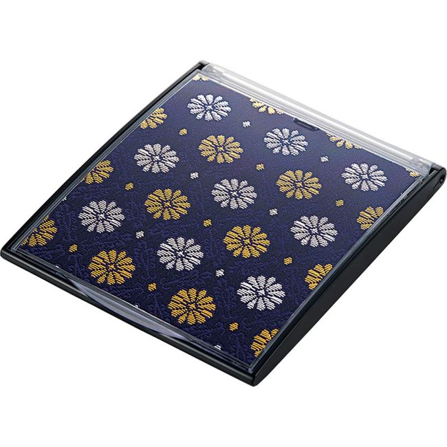 MI Creations Nishijin Weave Mirror, Portable, Foldable, Compact, Inbound, Souvenir, Japanese Pattern, Navy Blue