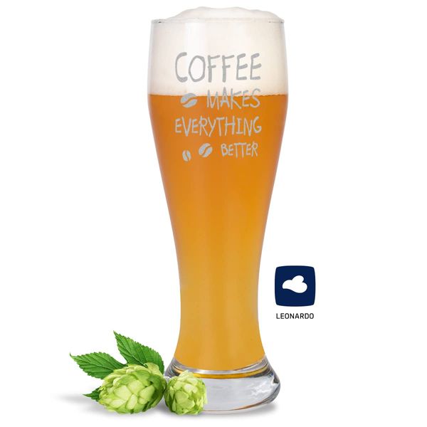 JUNIWORDS Weizenbierglas mit Gravur, Coffee makes everything better, Bierglas (1007511)