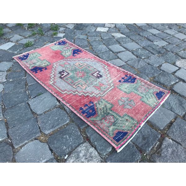 2.9 X 1.3 Ft Handmade Small Doormat, Enryway Hallway Kitchen Rug , Anatolian Old