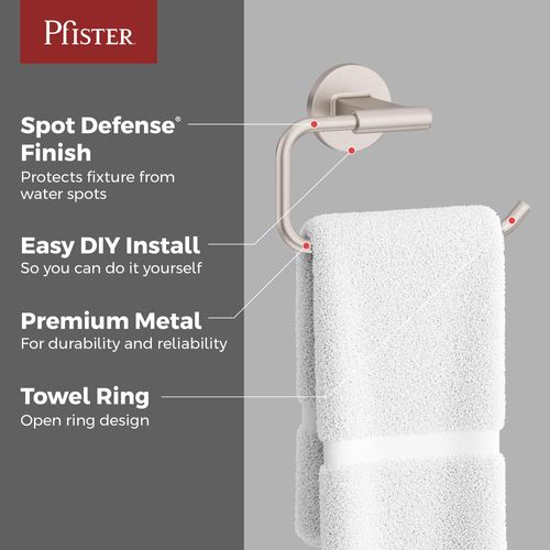 Pfister Capistrano Towel Ring, Hand Towel Holder for Bathroom, Wall-Mounted, Screw-in, Spot Defense Brushed Nickel Finish, BRBCSO0GS