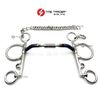 Copper Roller Ported Pelham Blue Sweet Iron Horse Bit Snaffle with Hook and Chain (5.5")