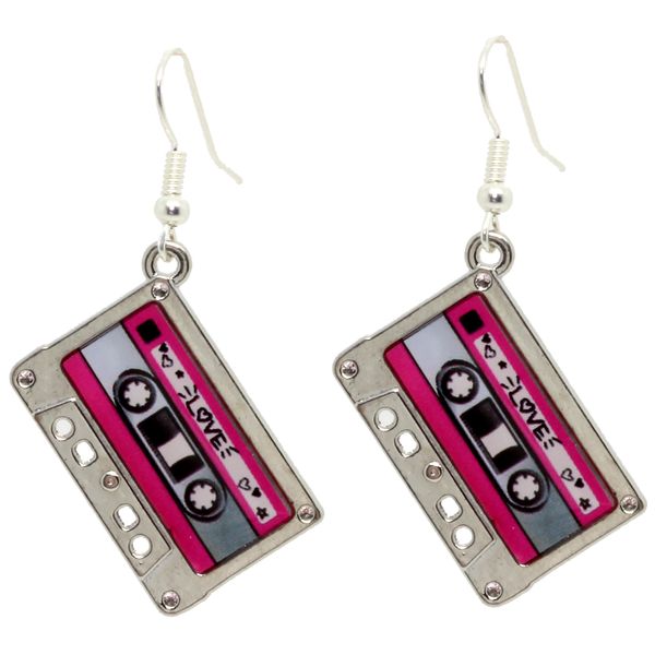 Bluebubble HEY DJ Silver Tape Dangle Earrings on Gift Card