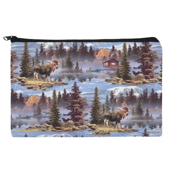 Moose Cabin Forest Woods Canoe Pattern Makeup Cosmetic Bag Organizer Pouch