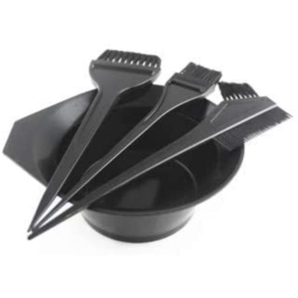 Glamsa Hair Dye Brush Hair Color Bush Plastic4PC Hair Colour Comb, Dye Brush and Hair Color Apron Mixing Bowl Hair Colouring Kit (Black, Pack of 4)