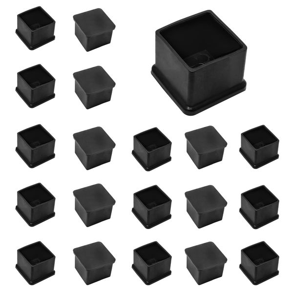 Cjueiom 20pcs 20mm / 13/16" Chair Leg Floor Protectors Square Table Legs Covers, Black Chair Leg Caps PVC Furniture Leg Protectors, Chair Feet Protectors Stoppers Tips Ferrules Pads