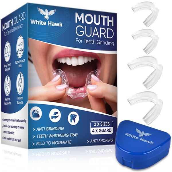 White Hawk Comfortable Mouth Guard (Pack of 4) Teeth Grinding Guard -Anti Snoring Mouth Guard-Sleep Apnea Guard Perfect for Night Sleep-Anti Bruxism Gum Shield Mouthguard for Adult and Kid