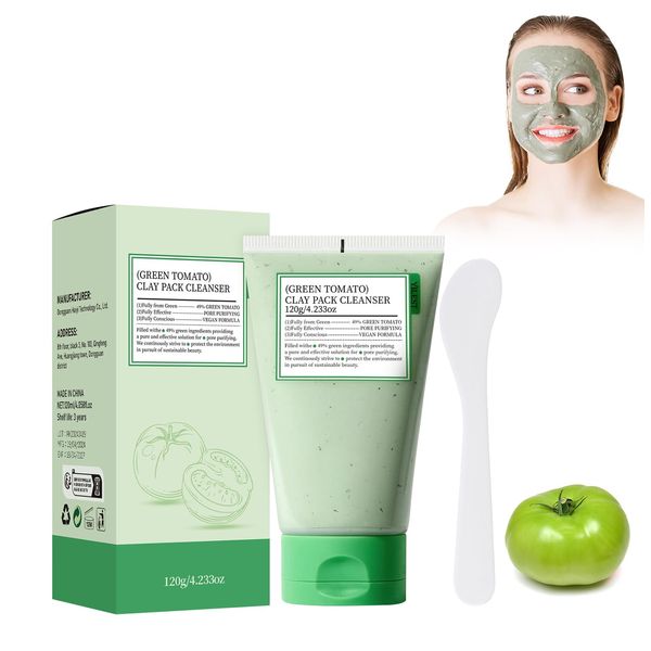 BSOON Green Tomato Clay Mask, Green Tomato Pack Cleanser Clay Mask, Green Pomodoro Clay Face Mask, Pore Cleanser Blackhead Remover Mask, Maschera per la cura della pelle