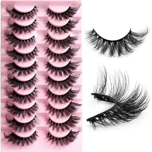 Ciglia Finte 10 Paia 8D Naturale Fluffy Cat Eye Lashes D Curl Russian Strip Lashes Volume Wispy Fox Eye Lashes Pure Fatto a Mano Lungo Ricci Riutilizzabili Drammatico Ciglia Finte Multipack (HLY01)