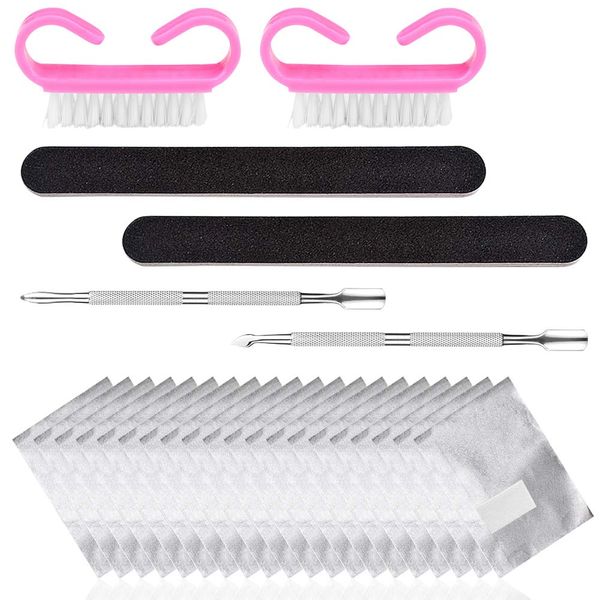 Nail Polish Remover Tool Set,YuCool 200 Pcs Nail Foil Wraps Gel Remover Pads with Double Head Cuticle Pusher,Nail File and Mini Cleaning Brush for Nail Gel Polish Removal