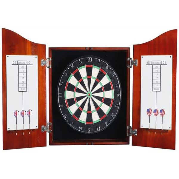 New Bluewave Centerpoint Solid Wood Dartboard & Cabinet Set Dark Cherry Finish