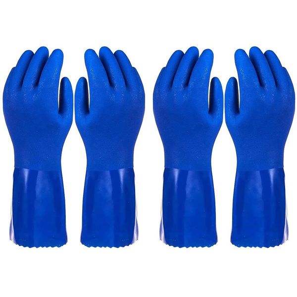 Juvale 2 Pairs Heavy Duty Rubber Cleaning Gloves for Kitchen, Household, Dishwashing, Reusable and Cotton Lined (XL, Blue)