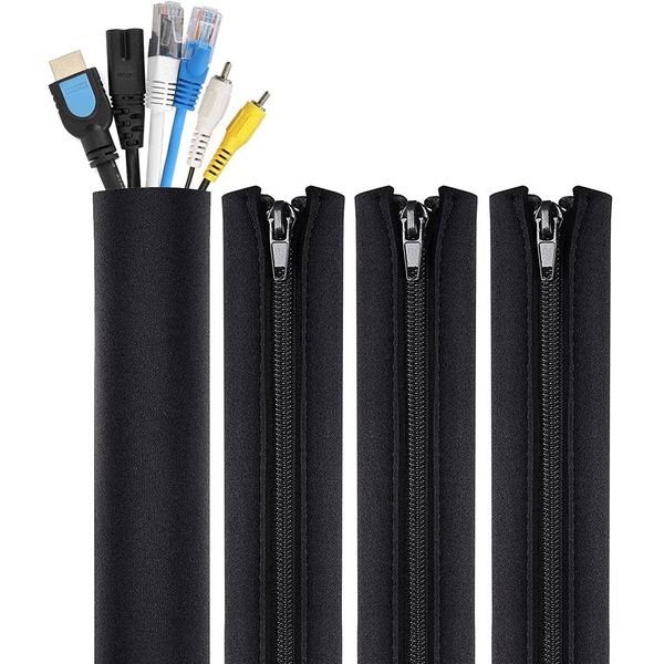 4 x Neoprene Cable Tidy Sleeves - Zippable - 50cm each - Wire Organiser for Computer, TV or Gaming Console - Gaming Accessory