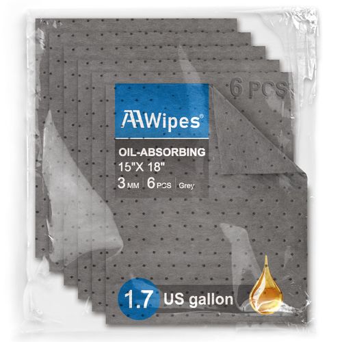 AAwipes Oil Absorbent Pads Mat Pre-Grade Universal Pads Absorbs All Liquids 3MM Thicker More Absorption for Garage, Car, Truck, Motorcycle - Grey 6 Pack 15" X 18" OG1518-6S