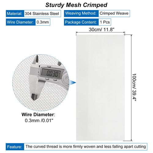 uxcell 80 Mesh Hardware Cloth, 39.4x11.8" Wire Mesh 304 Stainless Steel Rust-Proof Fine Wire Mesh Screen for DIY Projects, Vent, Cage, Garden, Window Screen, Filter Mesh