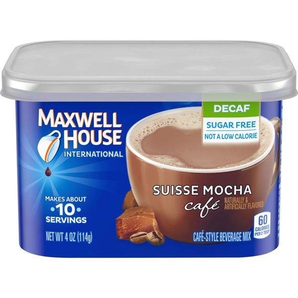 Maxwell House International Suisse Mocha Café-Style Decaf Sugar Free Instant Coffee Beverage Mix (8 ct Pack, 4 oz Canister)