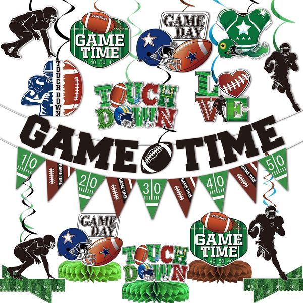 Football Party Decorations 2024 Football Game Time Touch Down Banner Football Centerpieces for Table with Football Party Hanging Decorations Football Party Supplies