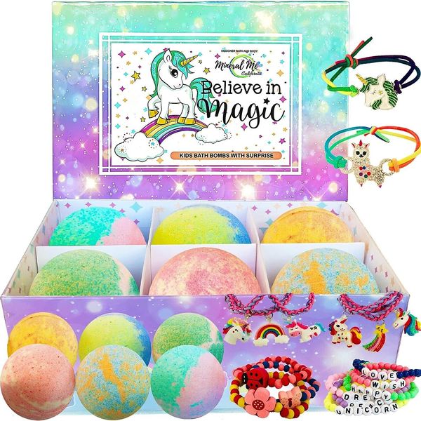 Unicorn Bath Bombs for Girls with Jewelry Inside Plus Jewelry Box for Kids