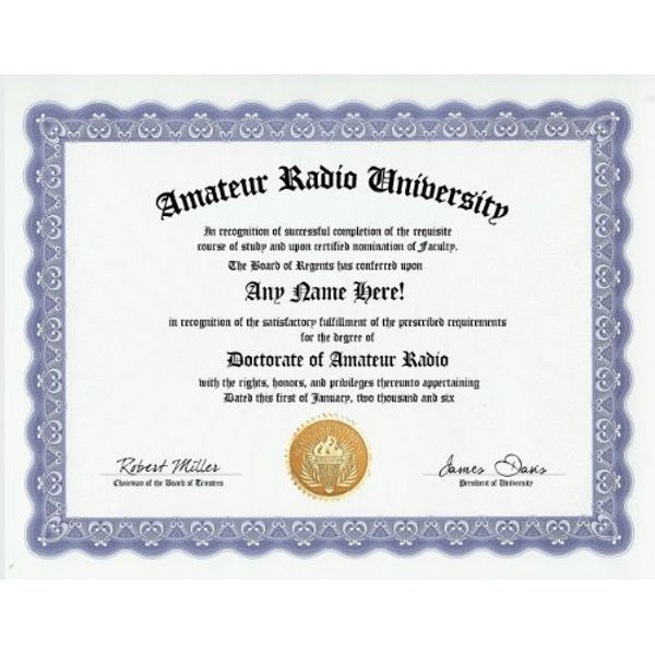 Amateur Radio Degree: Custom Gag Diploma Doctorate Certificate (Funny Customized Joke Gift - Novelty Item)