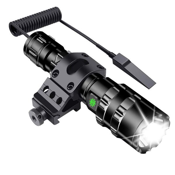 Tactical Flashlight JT10 1200 Lumen Black LED Light with Offset Rail Mount , 2 Modes Pressure Switch Included