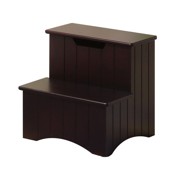 Kings Brand Dark Cherry Finish Wood Bedroom Step Stool With Storage