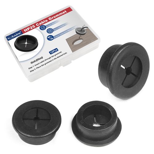 1 Inch Cable Grommet (25mm) – 12 Pcs Flexible Rubber Wire Hole Covers for Server Racks, Network Boxes, Thick Cable Management (Black)