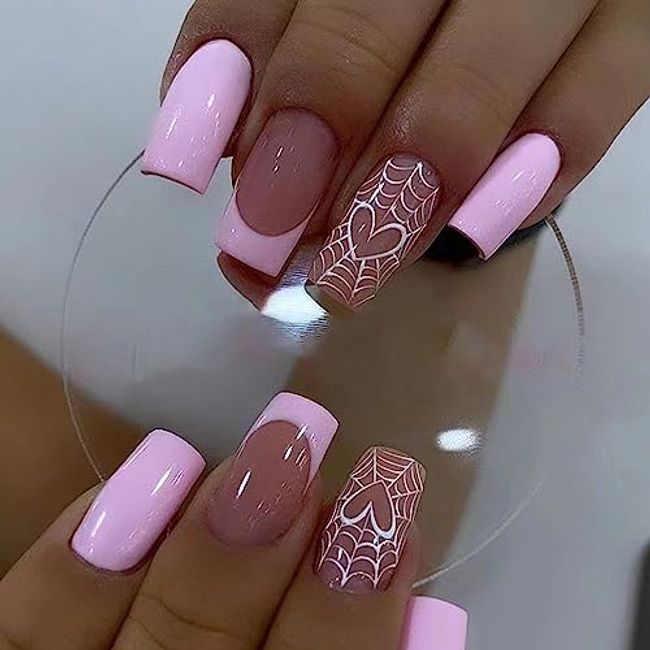 24Pcs Press on Nails Long Exquisite Fake Nails Pink India