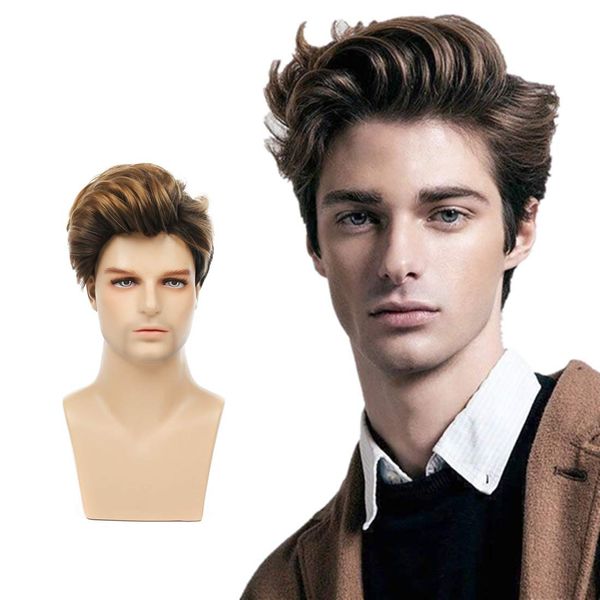 Swiking Men Short Blonde Mix Black Wigs for Fluffy Straight Mens Wig Halloween Synthetic Hair Cosplay Costume Full Wig