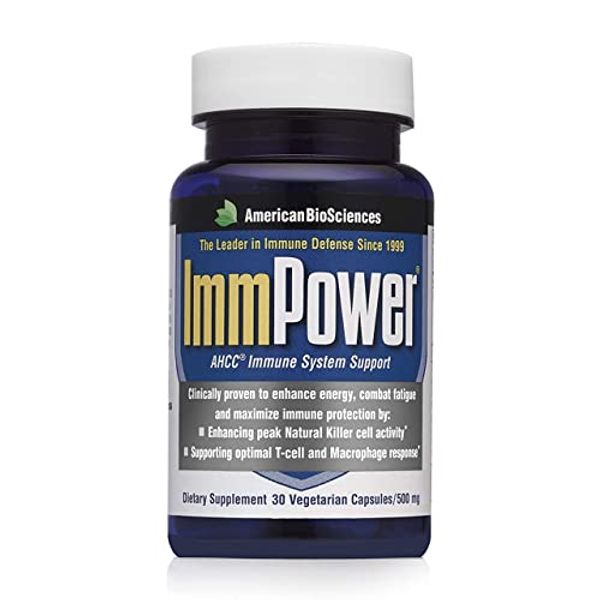 American BioSciences ImmPower, AHCC Mushroom Extract Immune System Support - Immune Support Supplement for Adults - Supports Cytokine Function - 30 Vegetarian Capsules, 500mg/capsule