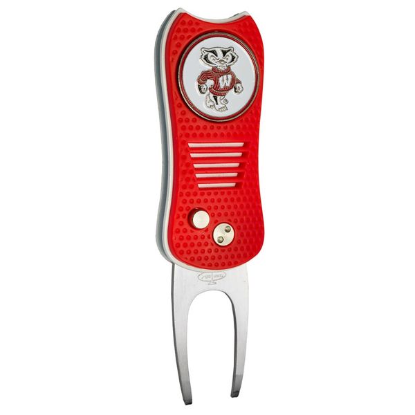 Team Golf NCAA Wisconsin Badgers Retractable Divot Tool with Double-Sided Magnetic Ball Marker, Features Patented Single Prong Design, Causes Less Damage to Greens