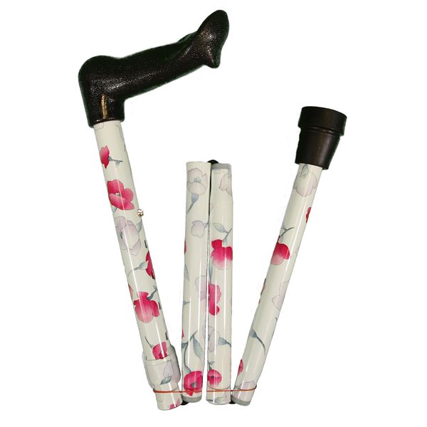 33-37" Pink Flower Height Adjustable Walking Stick - Arthritis Grip (Right Hand)