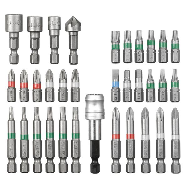 Original Einhell 34-Piece Bit Set (Screwdriver Bit Set, 18x Bit 25 mm, 11x Bit 50 mm, 3X Socket Spanner Insert, 1x Countersink, 1x Quick Change Bit Holder, Includes Storage Box)