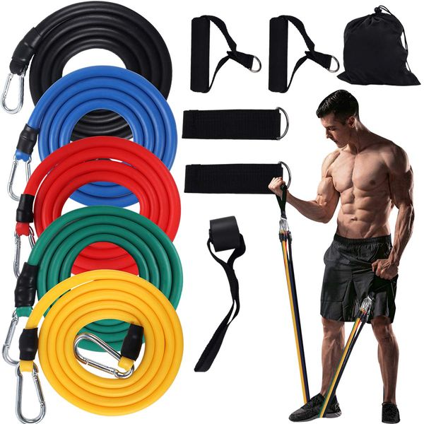 RECUTMS Resistance Bands Set With Handle Resistance Band set Men Women 11pc Fitness Exercise Band Gym Equipment for Home Stretch Workout Kit Stackable Up to 100 lbs 5 Tubes Yoga Pilates Physio